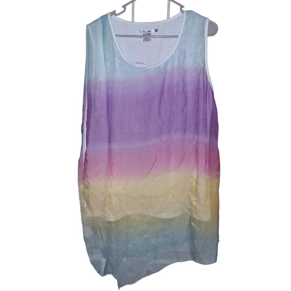 Feratelli Pastel Flowy Tank Top Size XL Rainbow Summer Beach‎ Vacation Swimcover